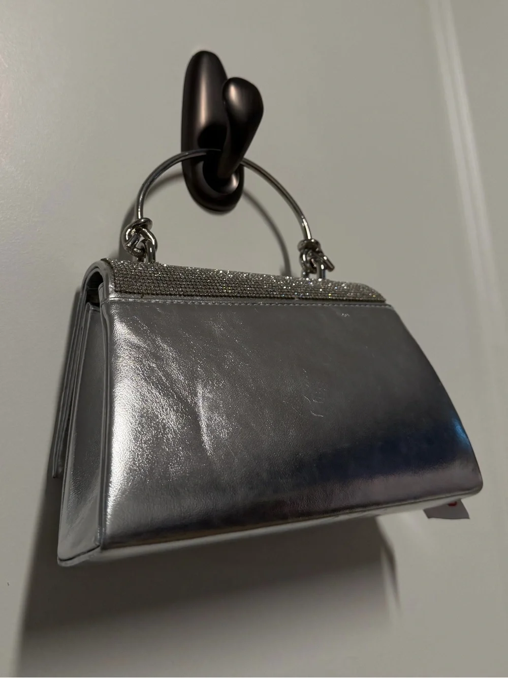 NWT ALDO Felisiax Silver Rhinestone Top Handle Evening Bag Clutch Crossbody